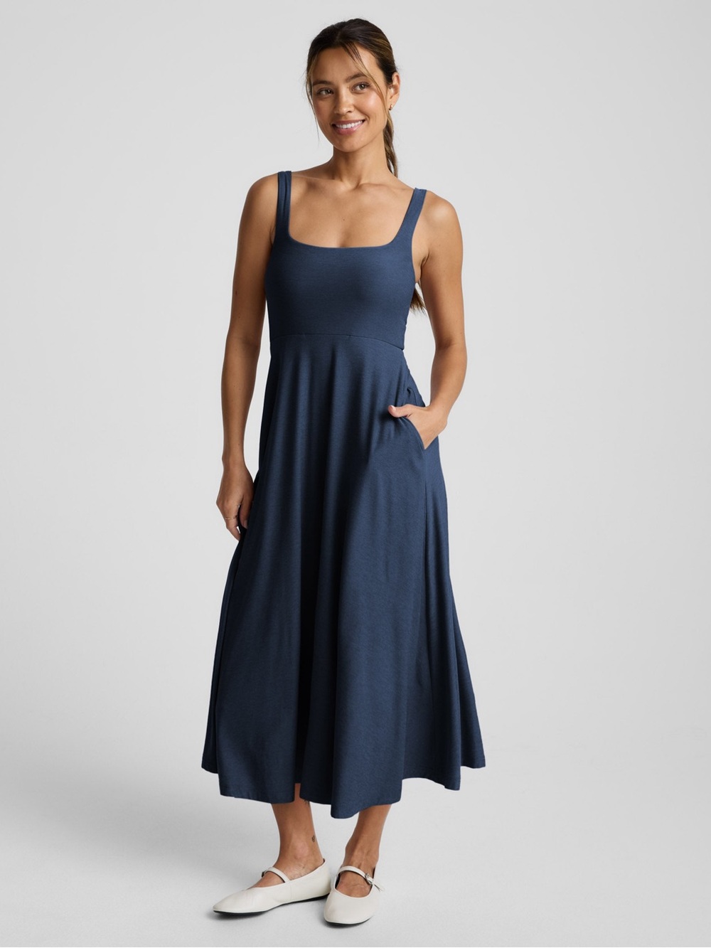 Beyond Yoga Featherweight At The Ready Square Neck Midi Dress Size M Active